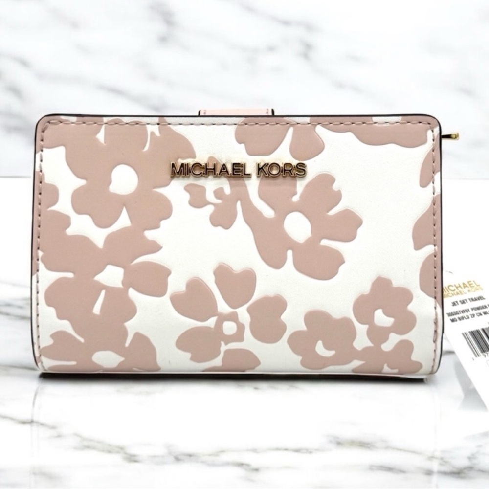 Michael Kors Medium Jet Set Travel Zip Chain Bifold Wallet Powder Blush Multi - Picture 2 of 9